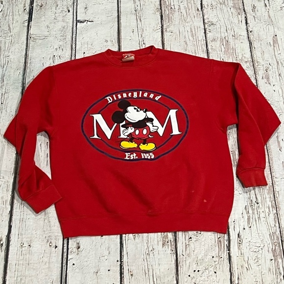 Vintage 1990s Mickey Mouse Disney Land Red Cartoon Graphic 90s Sweatshirt - Picture 1 of 9